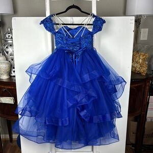 GORGEOUS ROYAL BLUE Elegant RHINESTONE TULE FORMAL GALA PROM GOWN SZ 4 NWOT